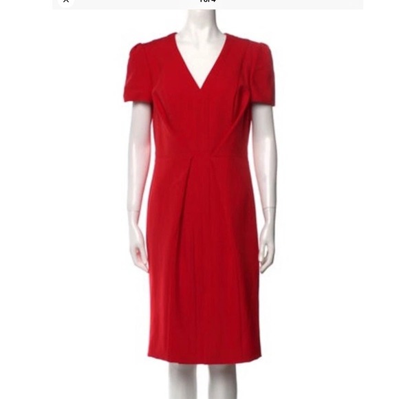 Escada Dresses & Skirts - Escada V-Neck Sheath Dress Womens Sz 6/38 Red Short Sleeve Pleated Structure